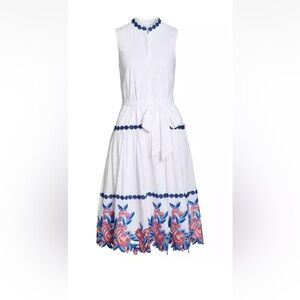 Mark and James Badgley Mischka White Button Midi Sleeveless Embroidered Dress